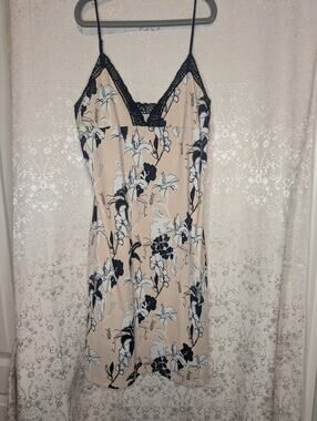 Y2K Calvin Klein Floral Lace Trim Slip Dress ChemiseBlush Pink Black White Sz M